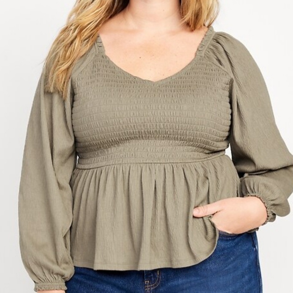 Old Navy XXL Women's Light Olive Smocked Peasant Sleeve Cottagecore Renaissance